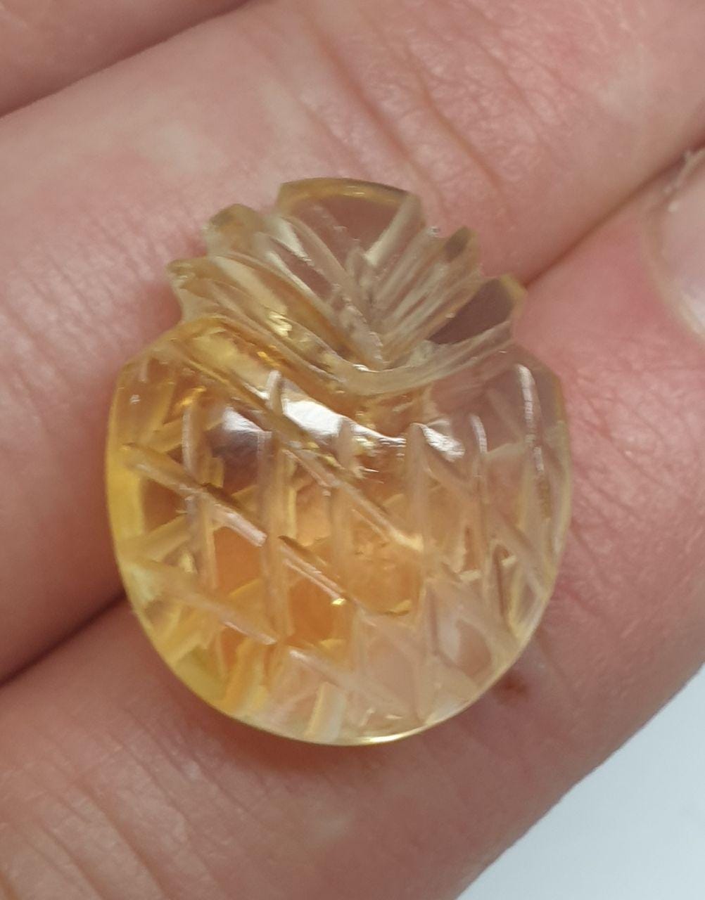 Citrine Pineapple 20x16.7mm. (19.61cts.) Carved Gemstone - Fruit  Gem Citrine -One Of A kind