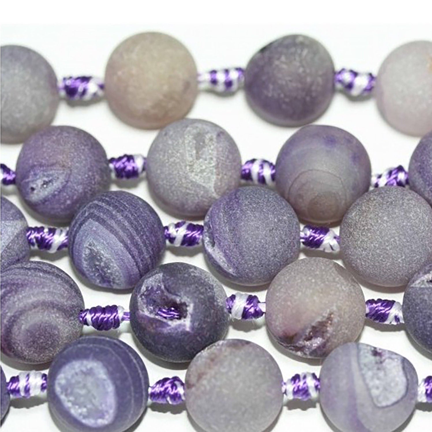 Perles rondes en agate druzy violette St, finition mate lisse, 14 mm, rang de 40 cm (16 pouces).