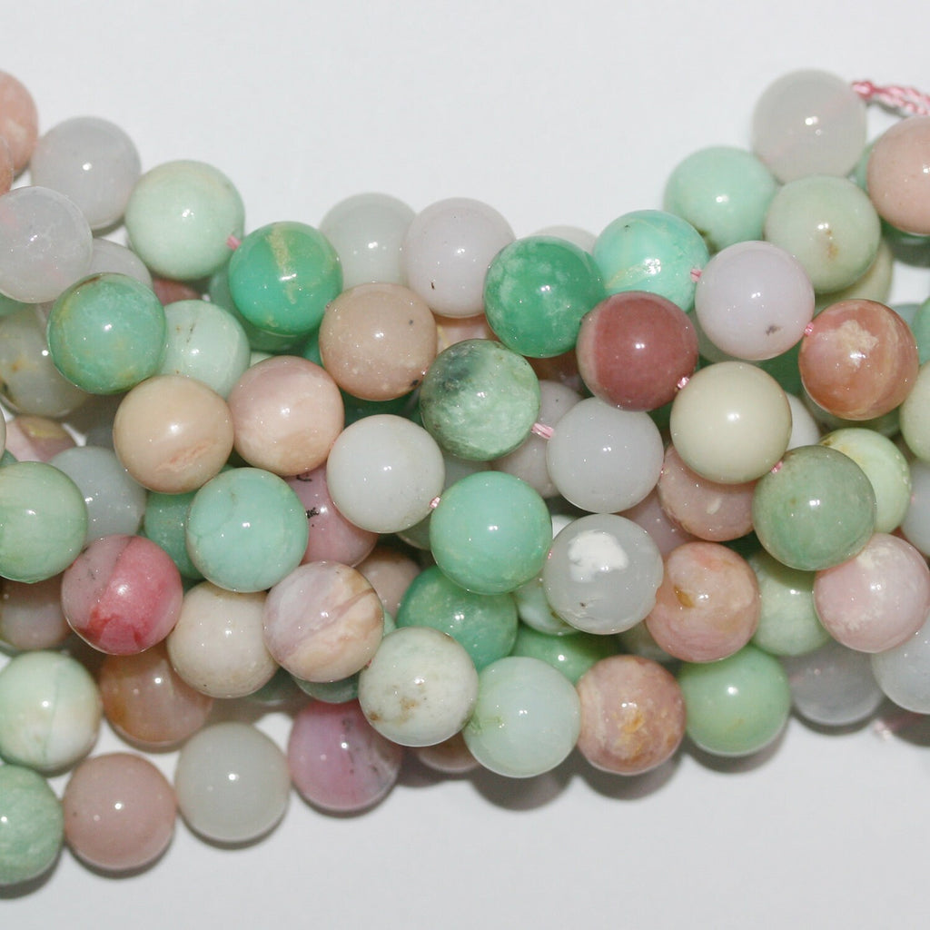 15" Sainte Chrysoprase - Perles rondes lisses en opale rose 12 mm - Fil de 39 cm.