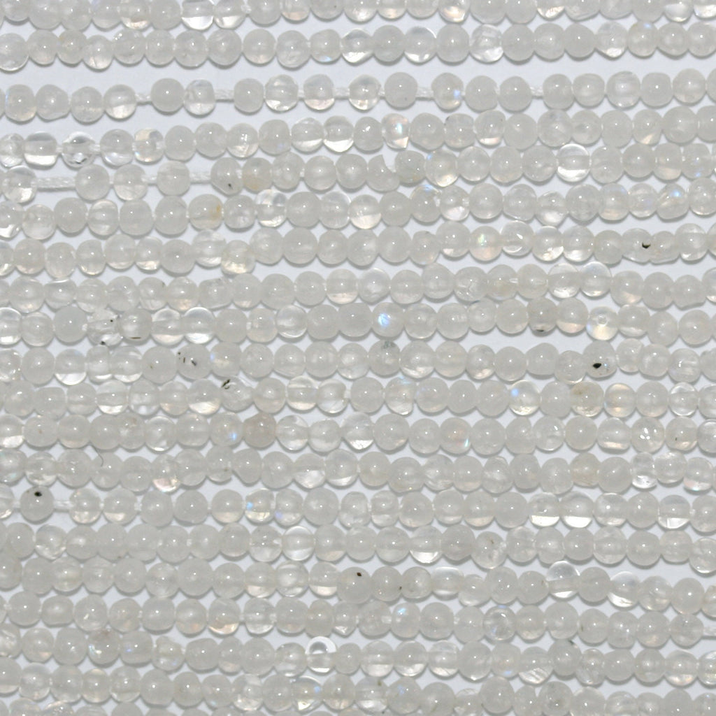 Perles rondes lisses en pierre de lune St 15" 2 mm.-Rig 39 cm.