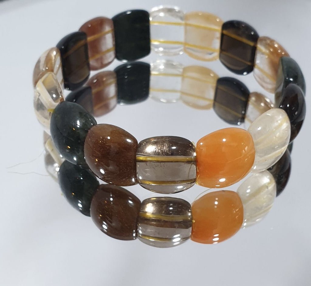 Pulsera elástica de cuarzo rutilado múltiple con cuentas de 15 x 13 mm - Proveedor de joyería con cuentas de doble perforación -