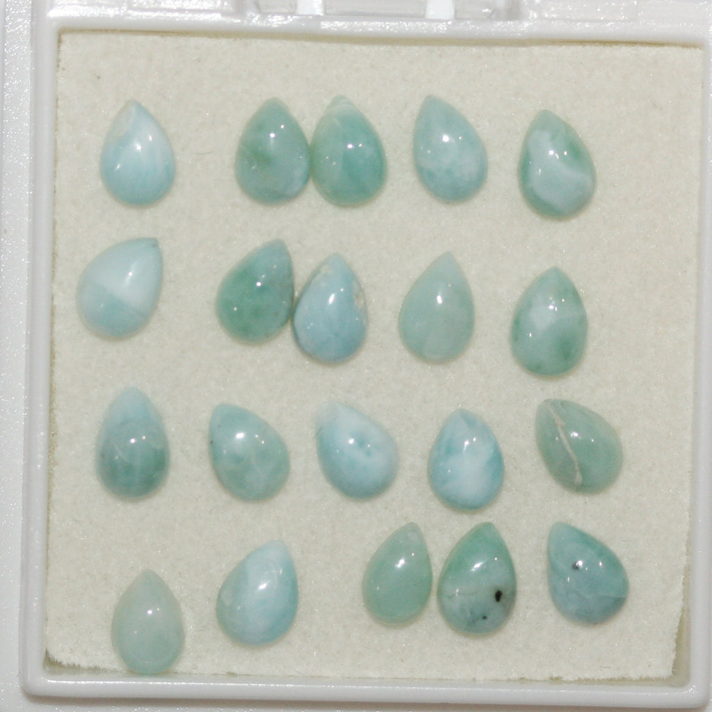 Lote de 20 cabujones de larimar en forma de gota, 6 x 4 mm. (20 uds.)