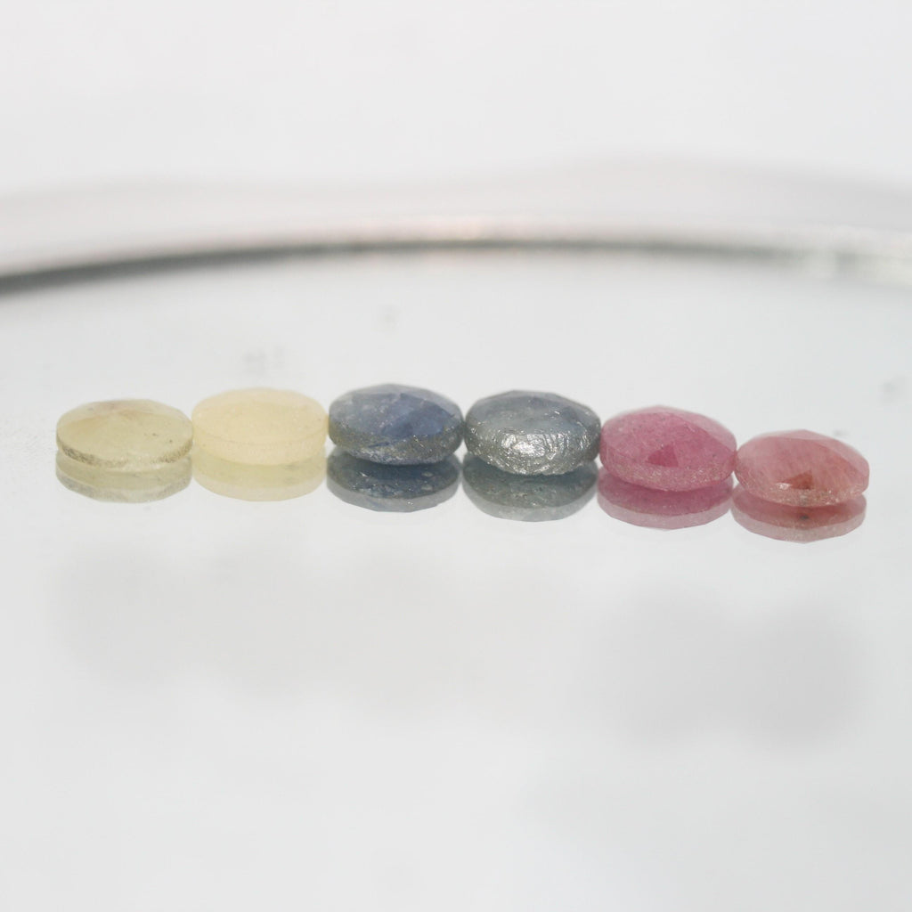 Untreated Multi Sapphire Round Faceted Calibrated Cabochons 8mm  Rose Cut -  Sapphire Lot (6 pcs)