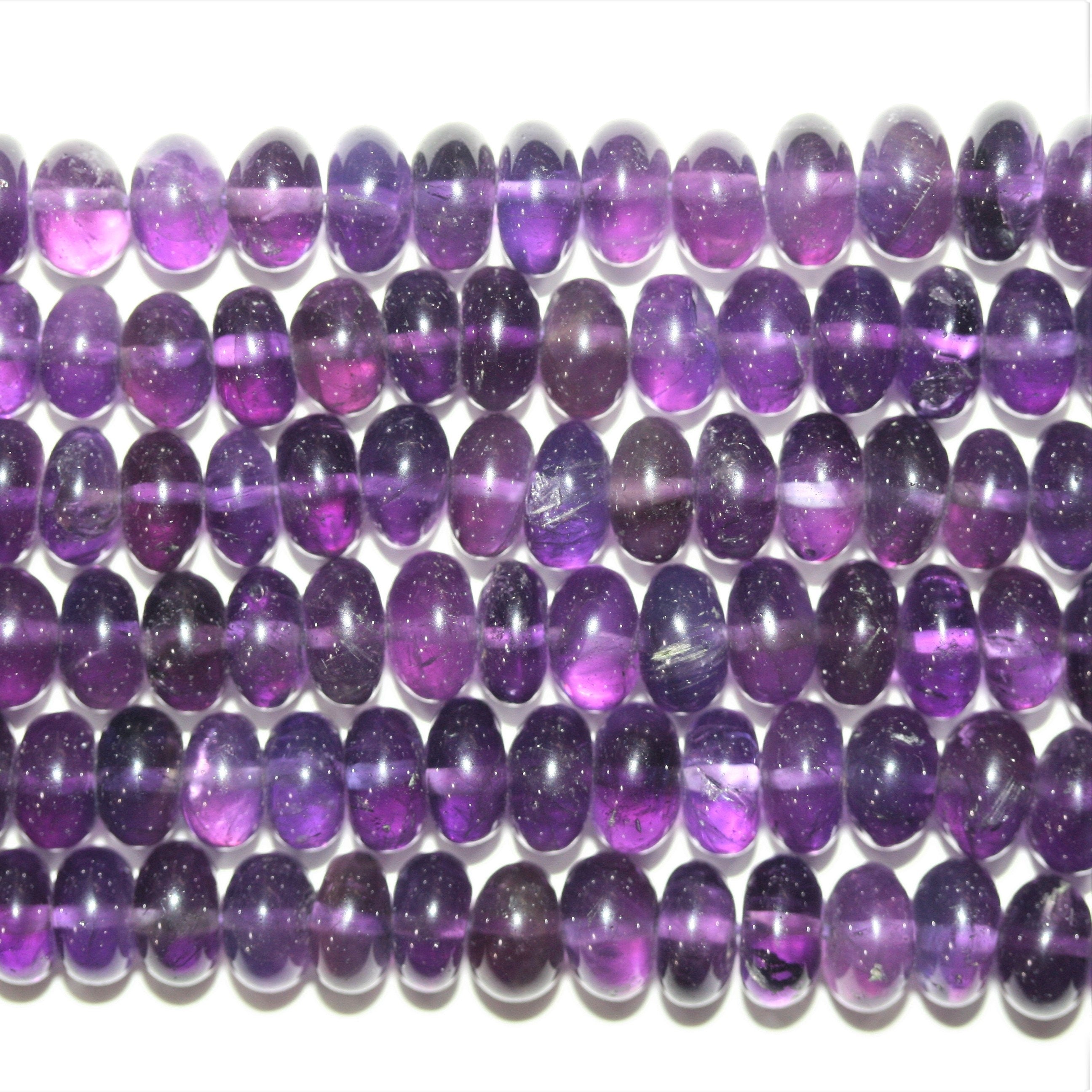 Cuentas redondas lisas graduadas de amatista Santa de 20" de 6 x 4-9 x 5 mm, aprox. - Hilo de 50 cm.