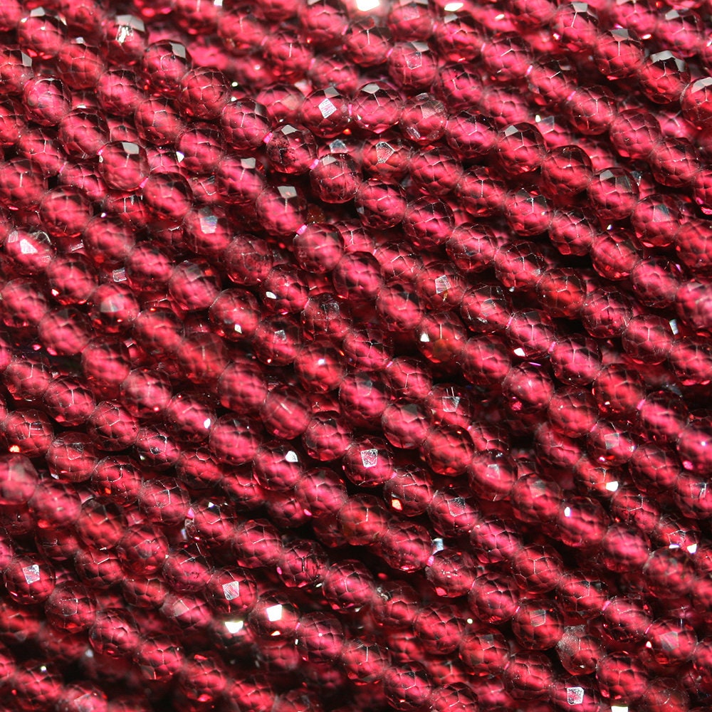 13" Strand Garnet Faceted Round Beads 2mm