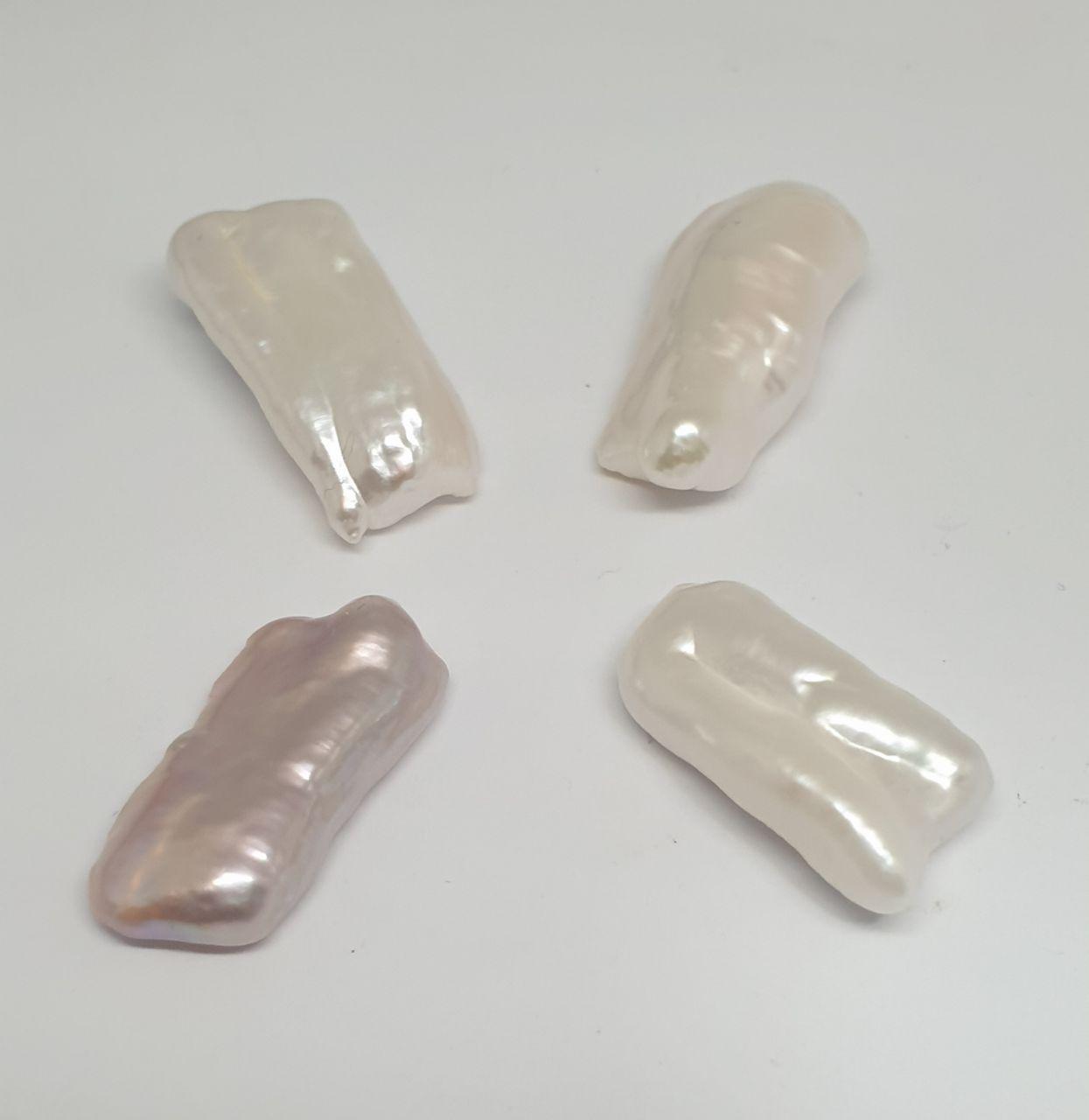 Lot de 4 perles de culture Biwa d'eau douce multicolores, non percées, de qualité supérieure, de 19 à 22 mm. - Perle naturelle - Boucles d'oreilles en perles - À sertir - Perles naturelles