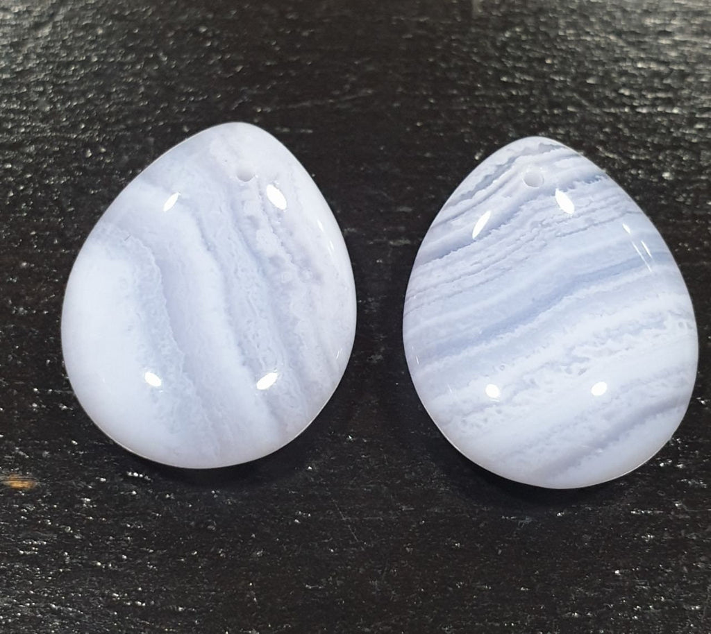 1 Matching Pair Blue Lace Agate Natural Chalcedony  Drops 20x15mm With Hole For Earrings