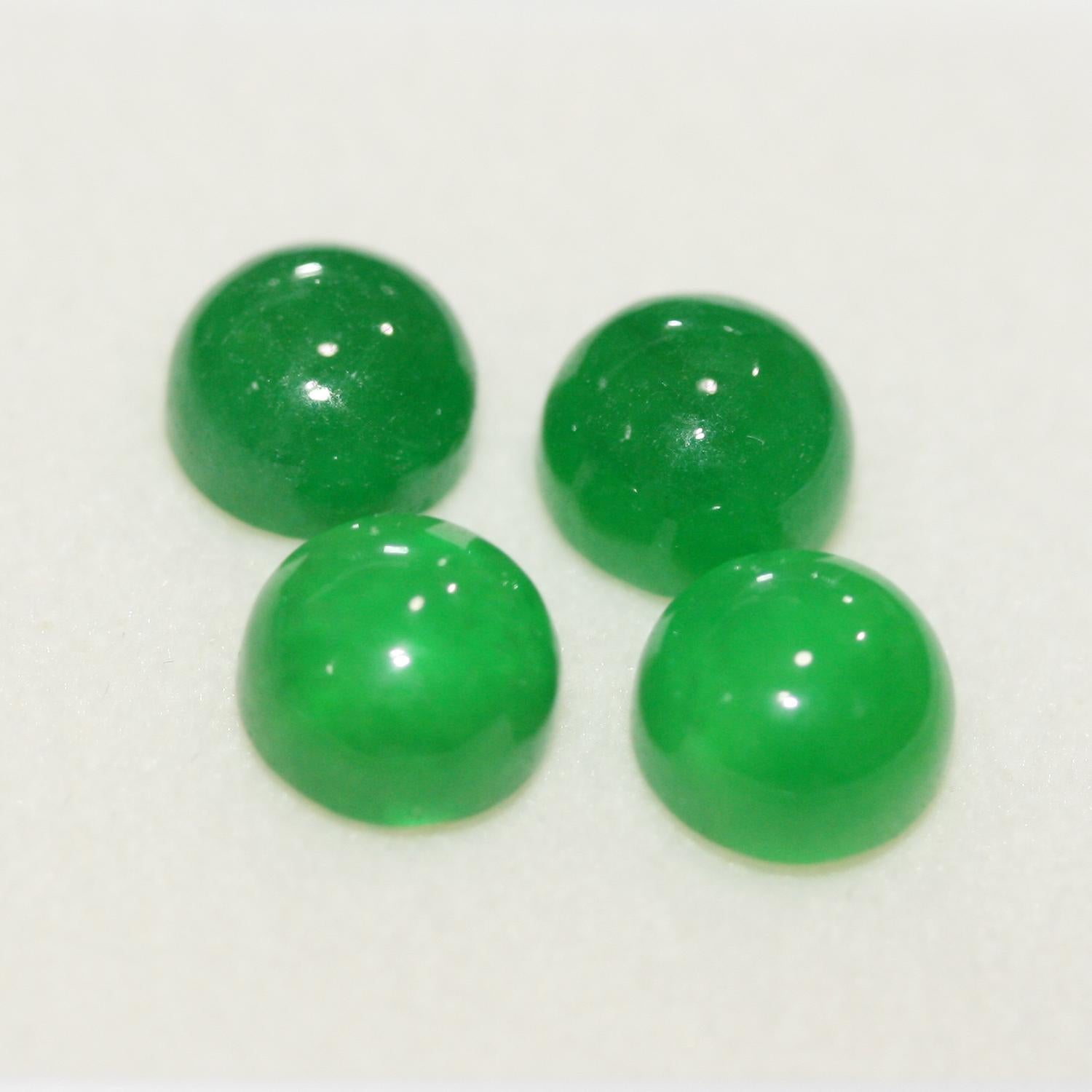 Lote de 4 cabujones redondos de jade verde (4 unidades) de 8 mm