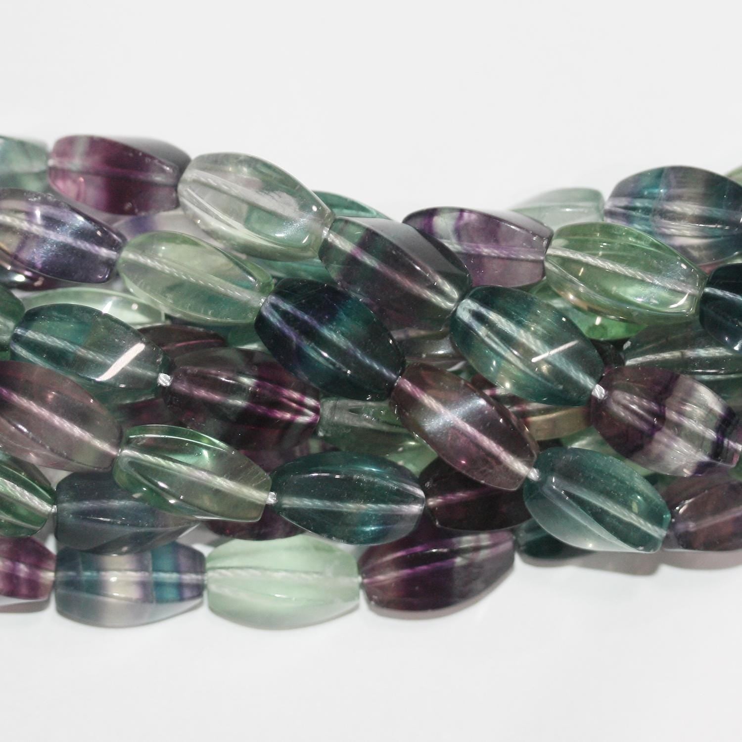 Perles prismatiques en brique torsadée lisse en fluorite St 15" 16x8mm.-Rig 40cm.