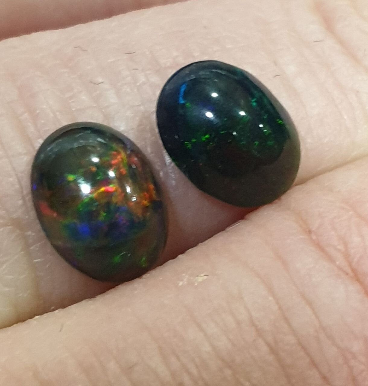 1 Pair Ethiopian Black Opal Lot Oval Cabochon 9x7mm. (2 pcs)  -Gemstone Parcels-Loose Stones Wholesale Price