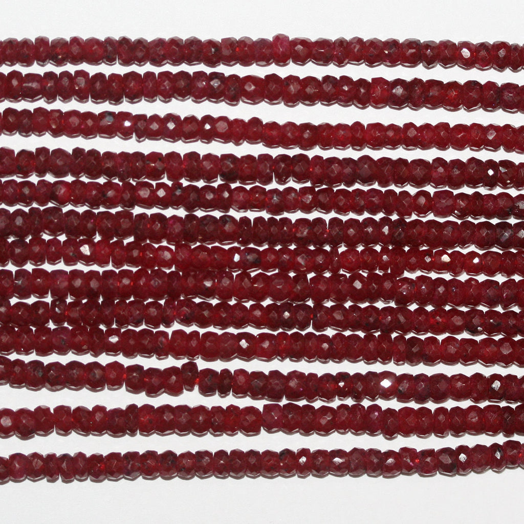 13" St Ruby Faceted Rondelle Beads 4x2mm.-Strand 33cm.