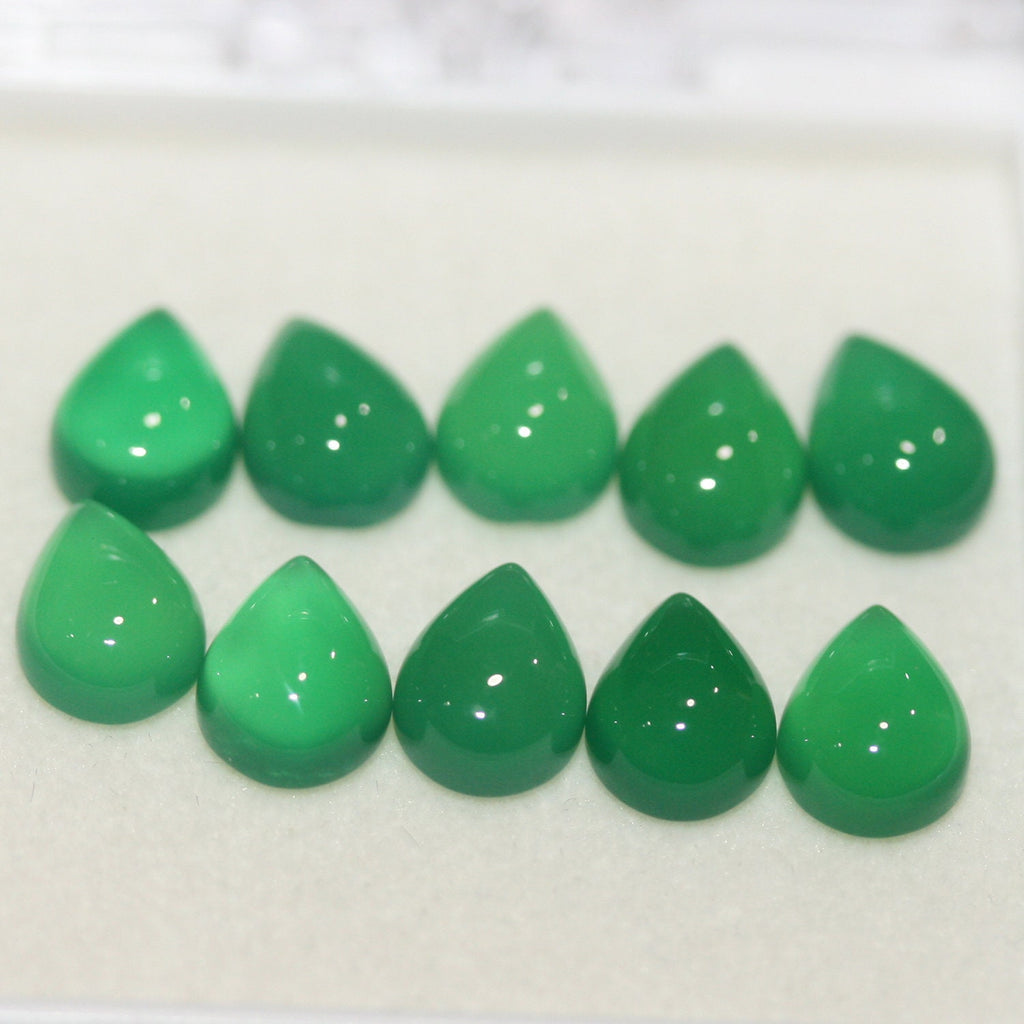 10Pcs Lot Green  Agate  Drop Cabochon ( 10 Pcs ) 8x6mm.