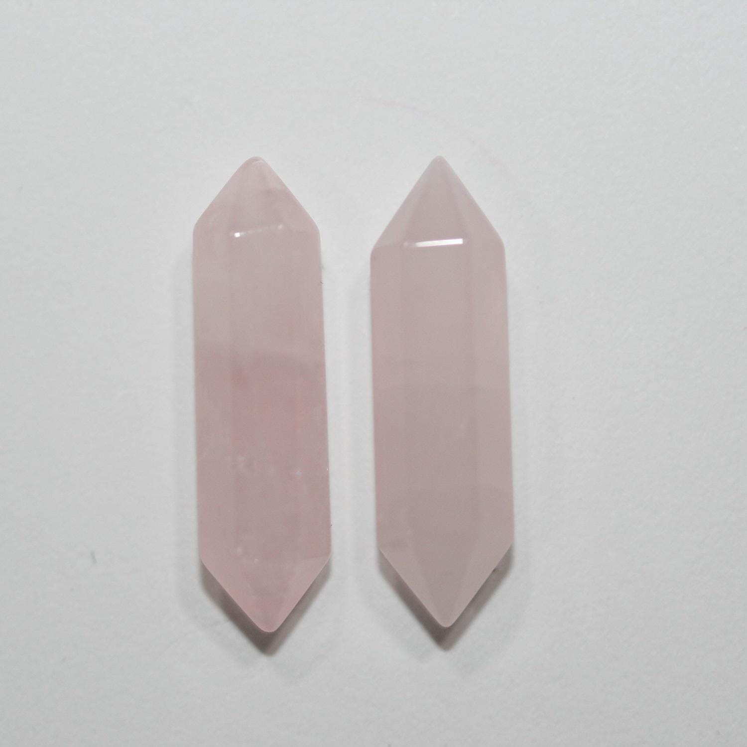 Pendentif en quartz rose à facettes sans perçage (1 paire) 17 x 4 mm - Réf. 14820