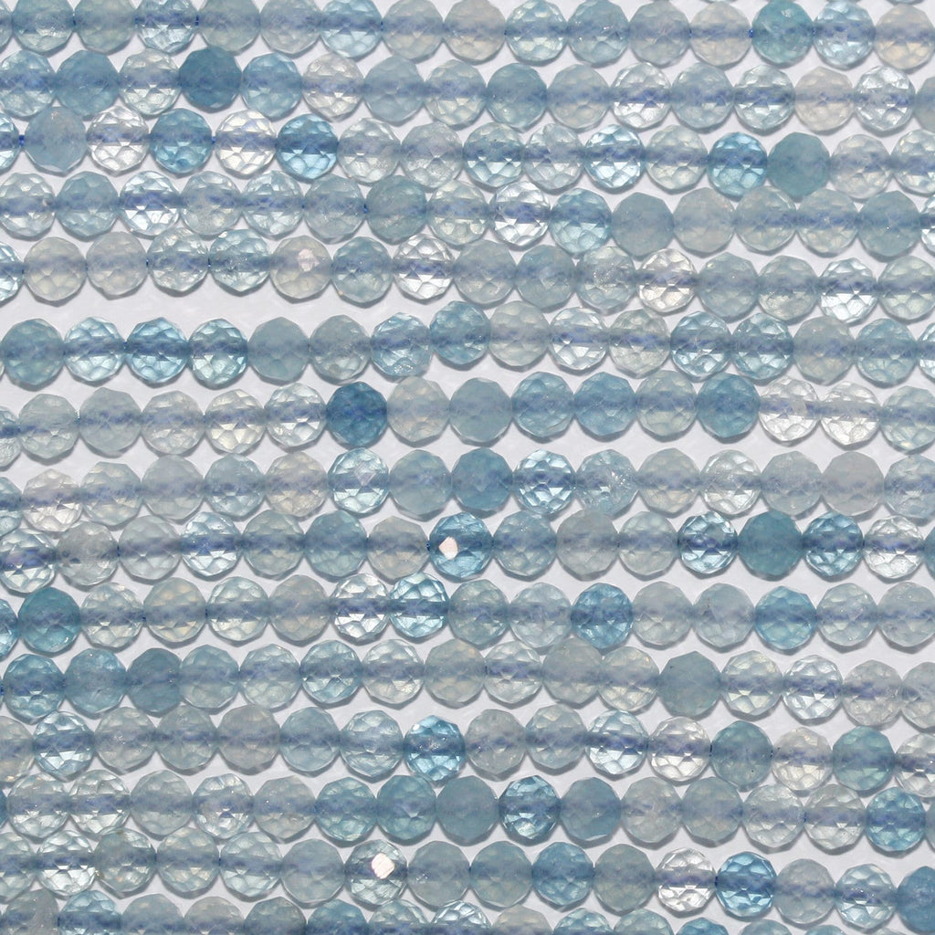 15" Perles rondes à facettes en aigue-marine 4 mm.-Rig 39 cm.