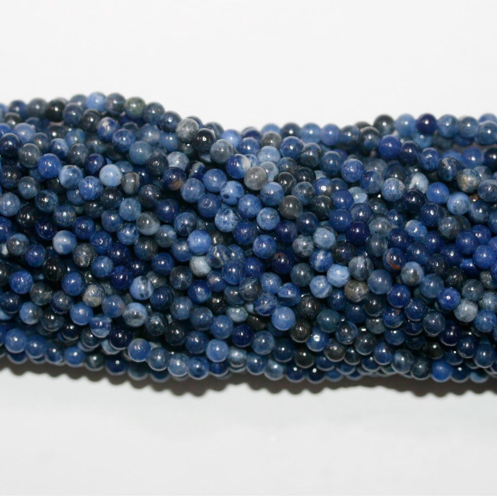 Perles rondes lisses en sodalite St 15" 4 mm.-Rig 39 cm.