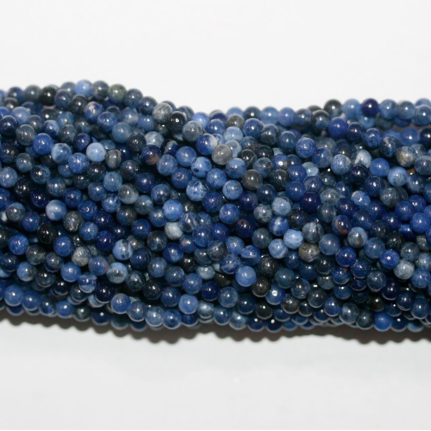 Perles rondes lisses en sodalite St 15" 4 mm.-Rig 39 cm.