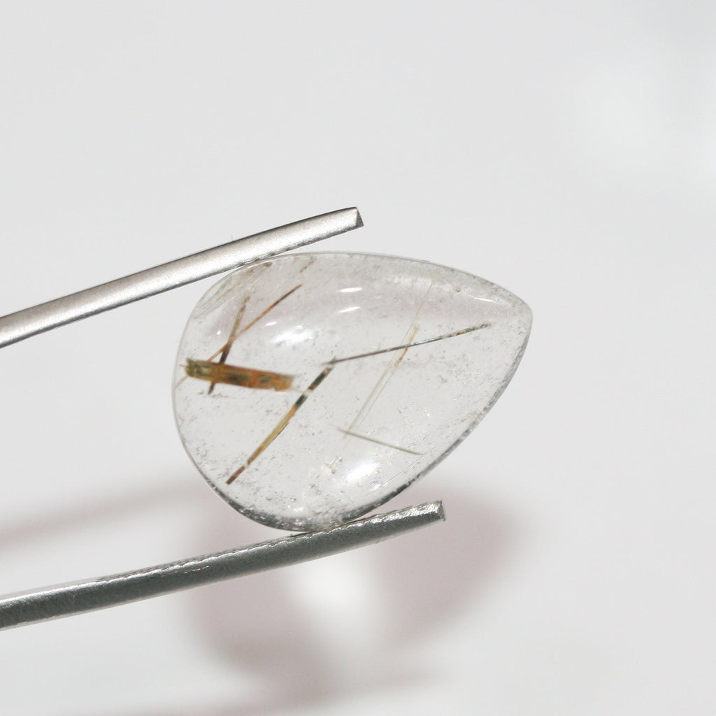 Lote de 2 cabujones de cuarzo rutilado en forma de gota, 20 x 15 mm. (2 uds.)