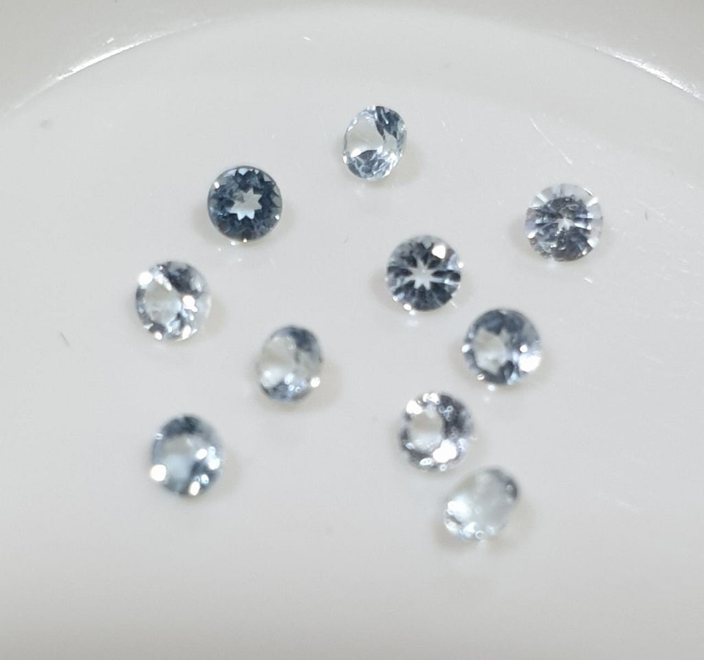 10 Pcs Lot Sky Blue Topaz Lot Faceted Round 2mm.-(10Pcs) -Gemstone Parcels-Loose Stones Wholesale Price