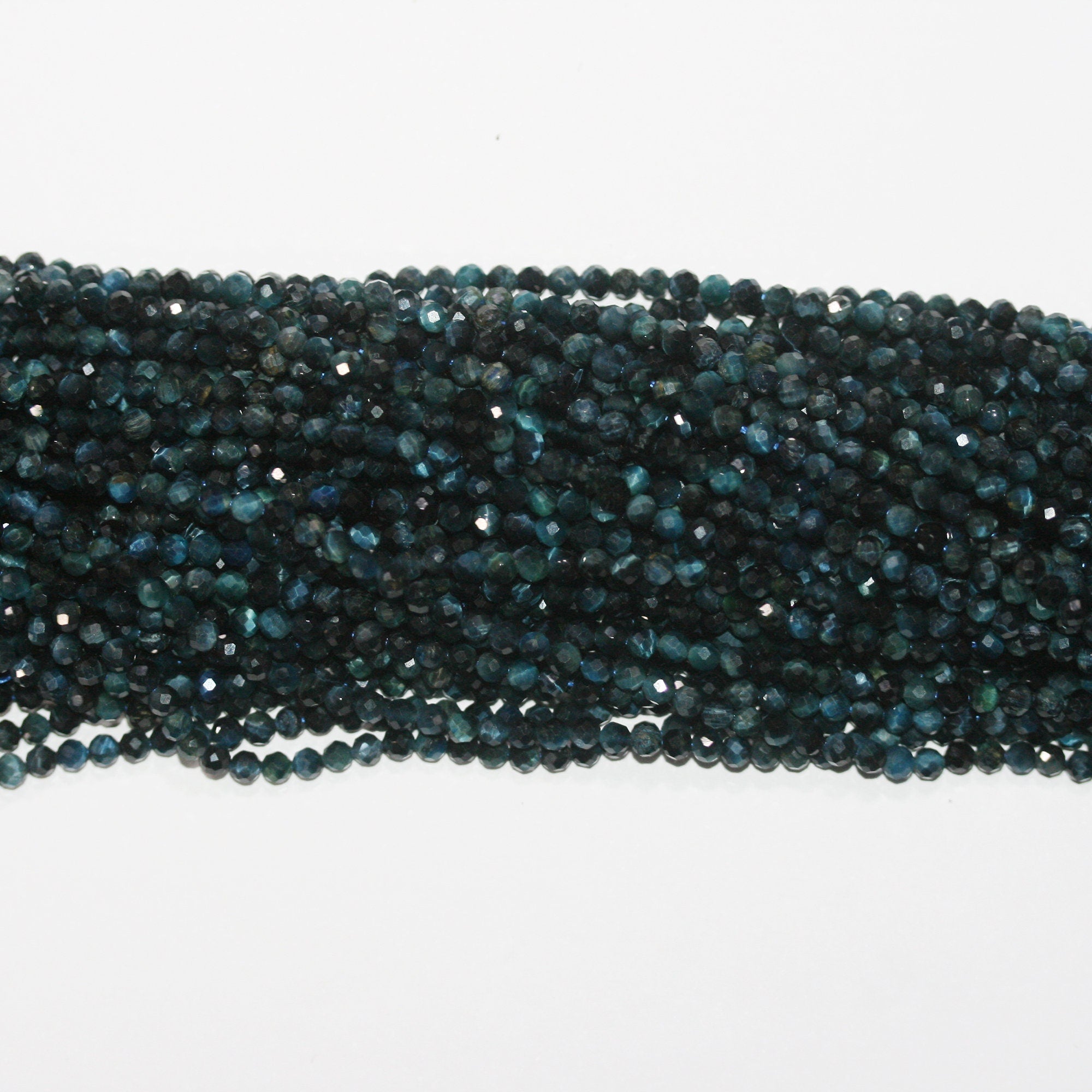 Perles rondes à facettes œil de tigre bleu de 39 cm (15 pouces), 3 mm de diamètre.