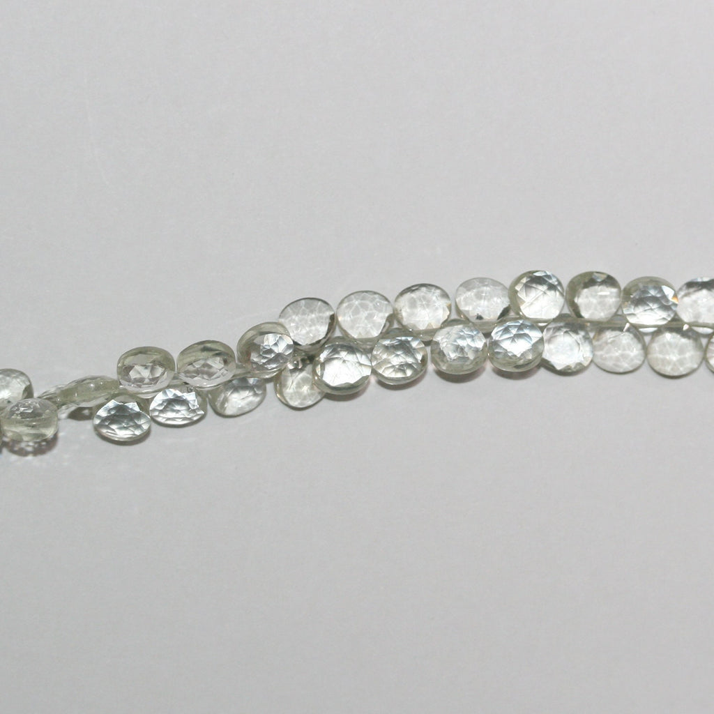 Perles Gouttes Facettes St Prasiolite 8" 6-6.5mm. Environ- Fil 20cm.- Réf.14085