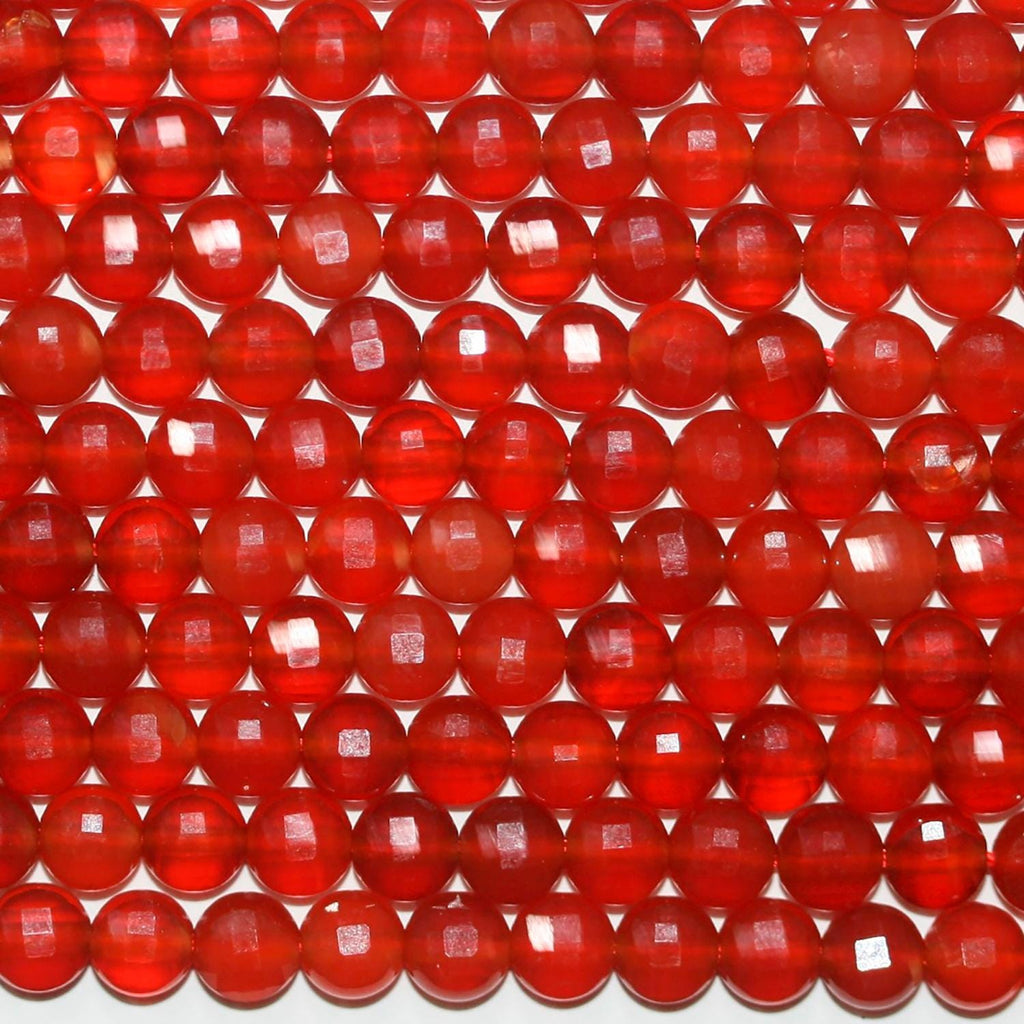 14" St Carnelian Faceted Coin Beads 6mm. Approx.- Strand 39cm.