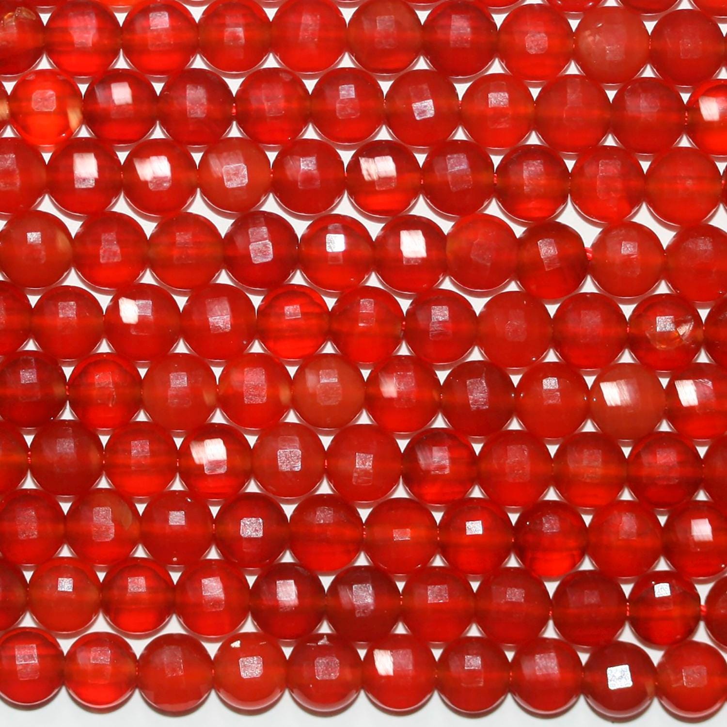 14" St Carnelian Faceted Coin Beads 6mm. Approx.- Strand 39cm.