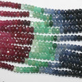 Cuentas redondas facetadas de rubí, zafiro y esmeralda de 40 cm (16"), 4 x 2 mm - Hilo de 40 cm - Artículo 14965