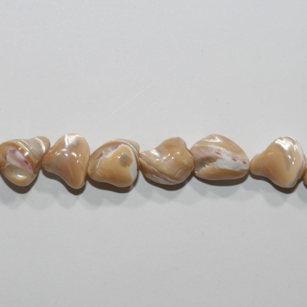 Cuentas Nugget Lisas MOP Marrón Claro de 17", 15 x 11 mm - Hilo de 41 cm - Artículo 14766