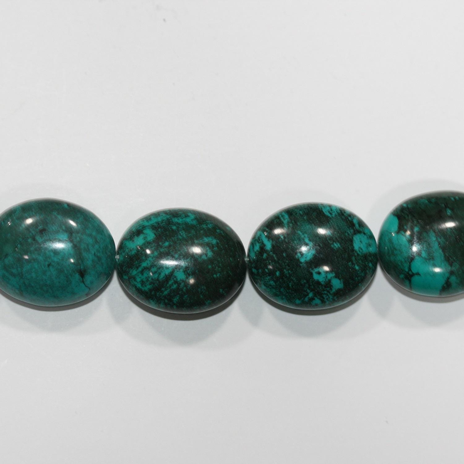 Cuentas lisas ovaladas de turquesa natural de 45,7 cm (18"), 26 x 22 mm (aprox. - Hilo de 42 cm - Artículo 14846)