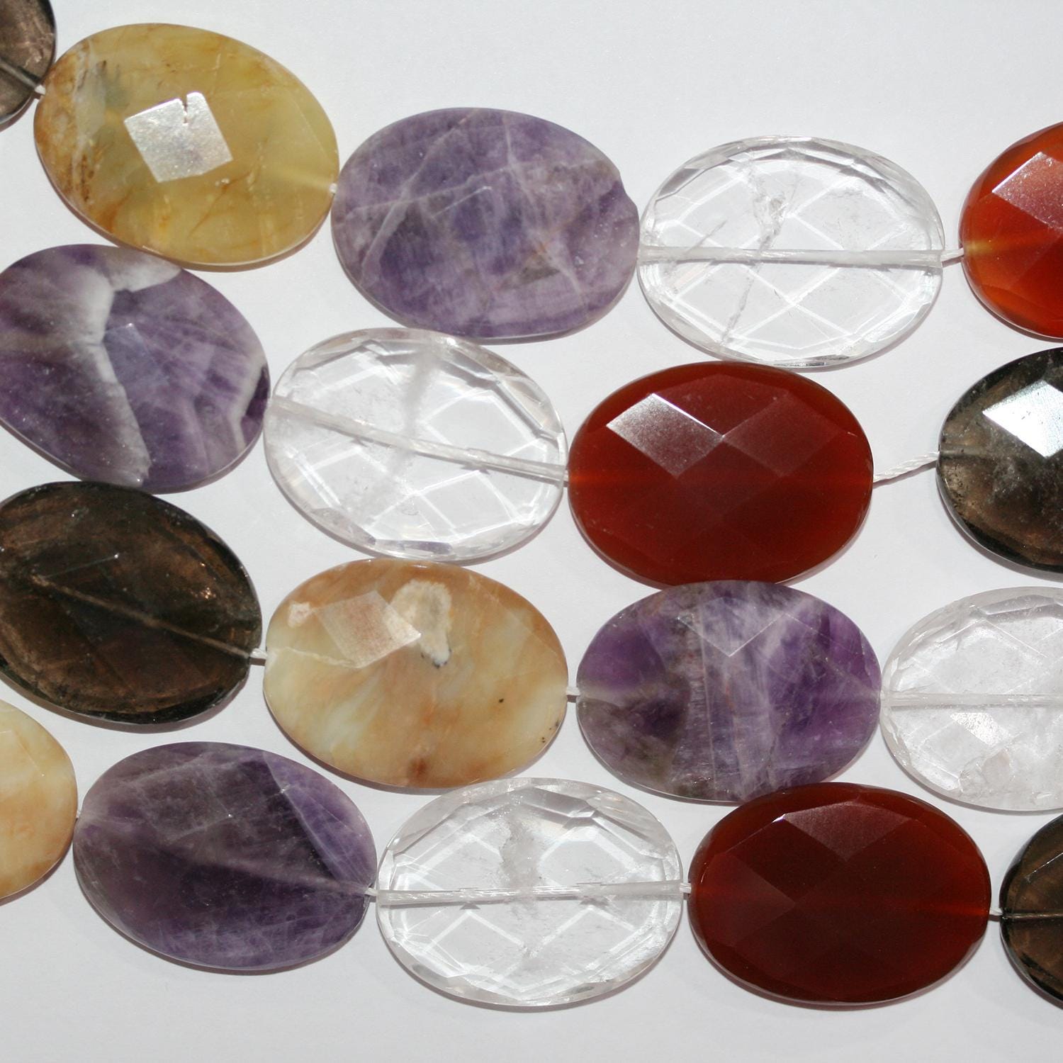 Perles ovales à facettes en quartz mélangé, 30 x 22 mm, 40 cm de long