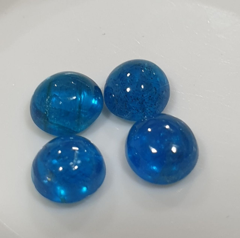 Lote de 4 cabujones ovalados de apatita azul neón (4 unidades) - Piedras preciosas naturales sin tratar - Brasil