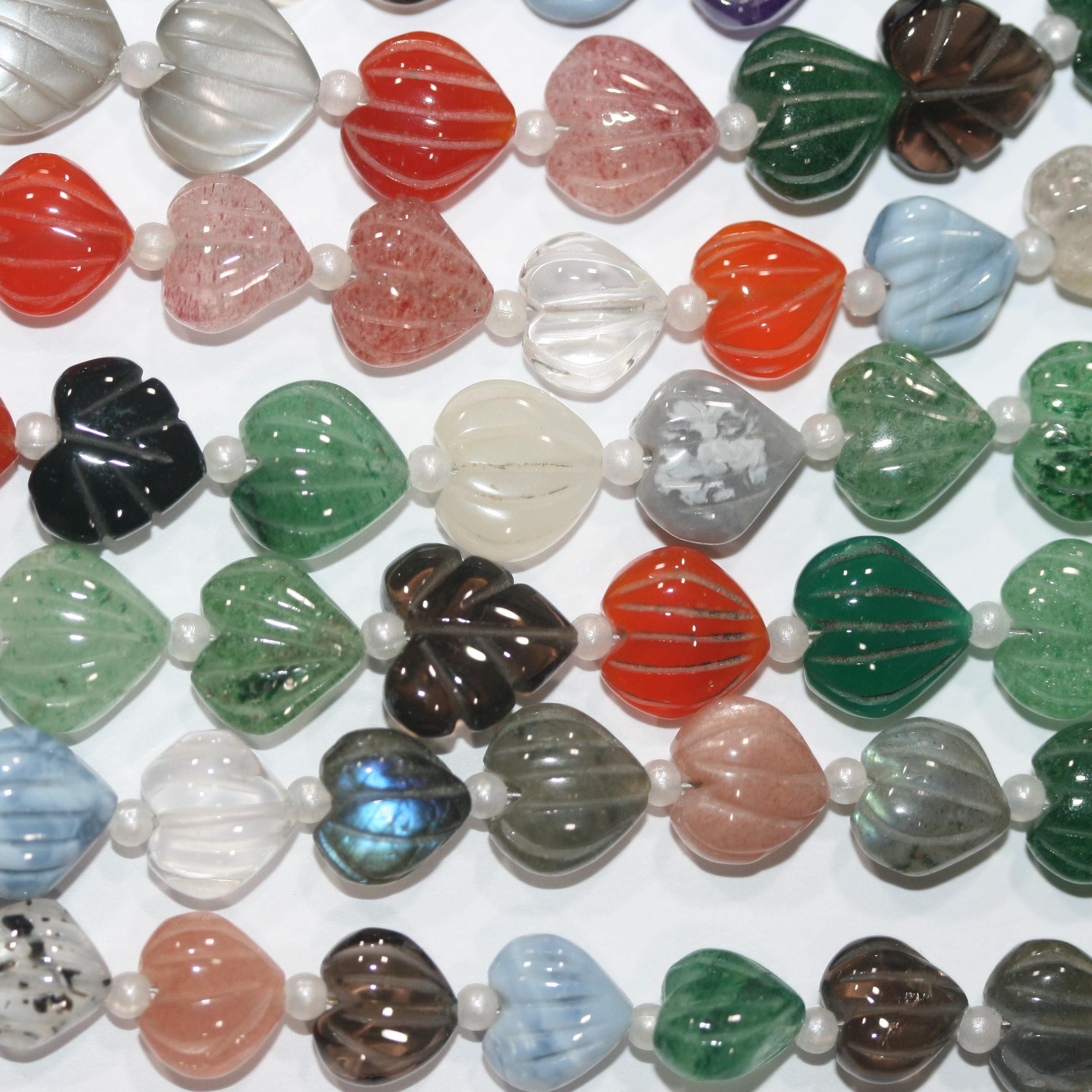 Perles en forme de cœur en pierres multiples de 8 pouces, 8-10 mm, brin de 20 cm.