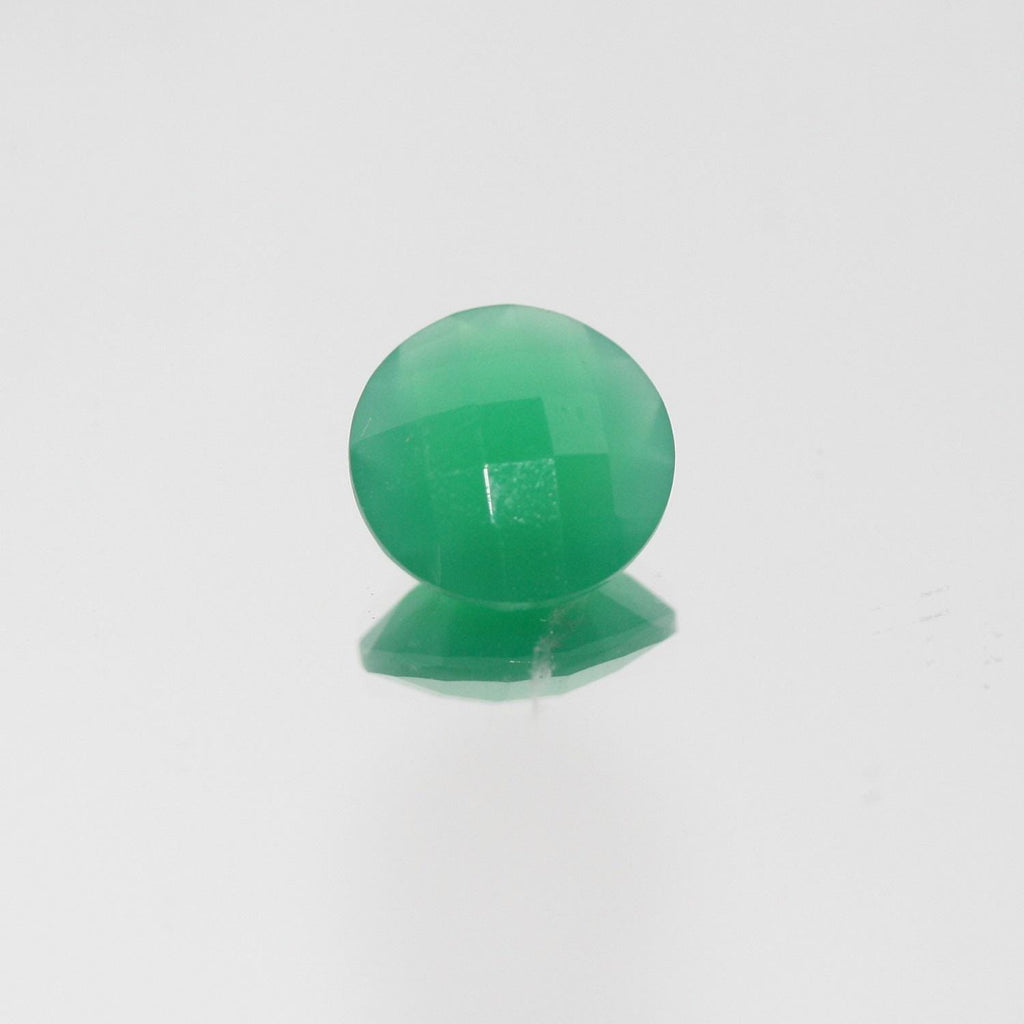 Lot de 2 pierres rondes à facettes en onix vert de 13 mm. - Pierres précieuses de qualité supérieure, vente en gros.