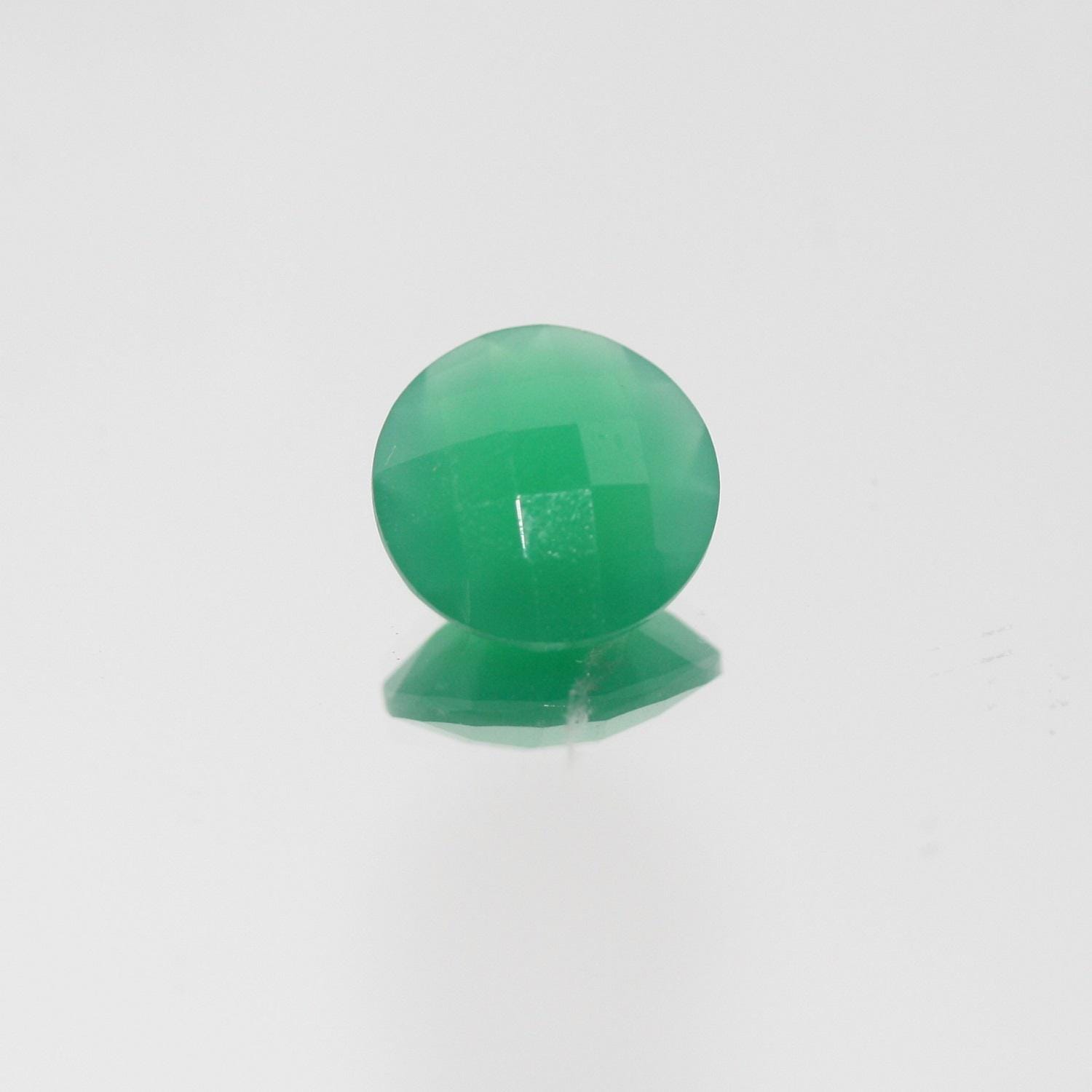 Lot de 2 pierres rondes à facettes en onix vert de 13 mm. - Pierres précieuses de qualité supérieure, vente en gros.