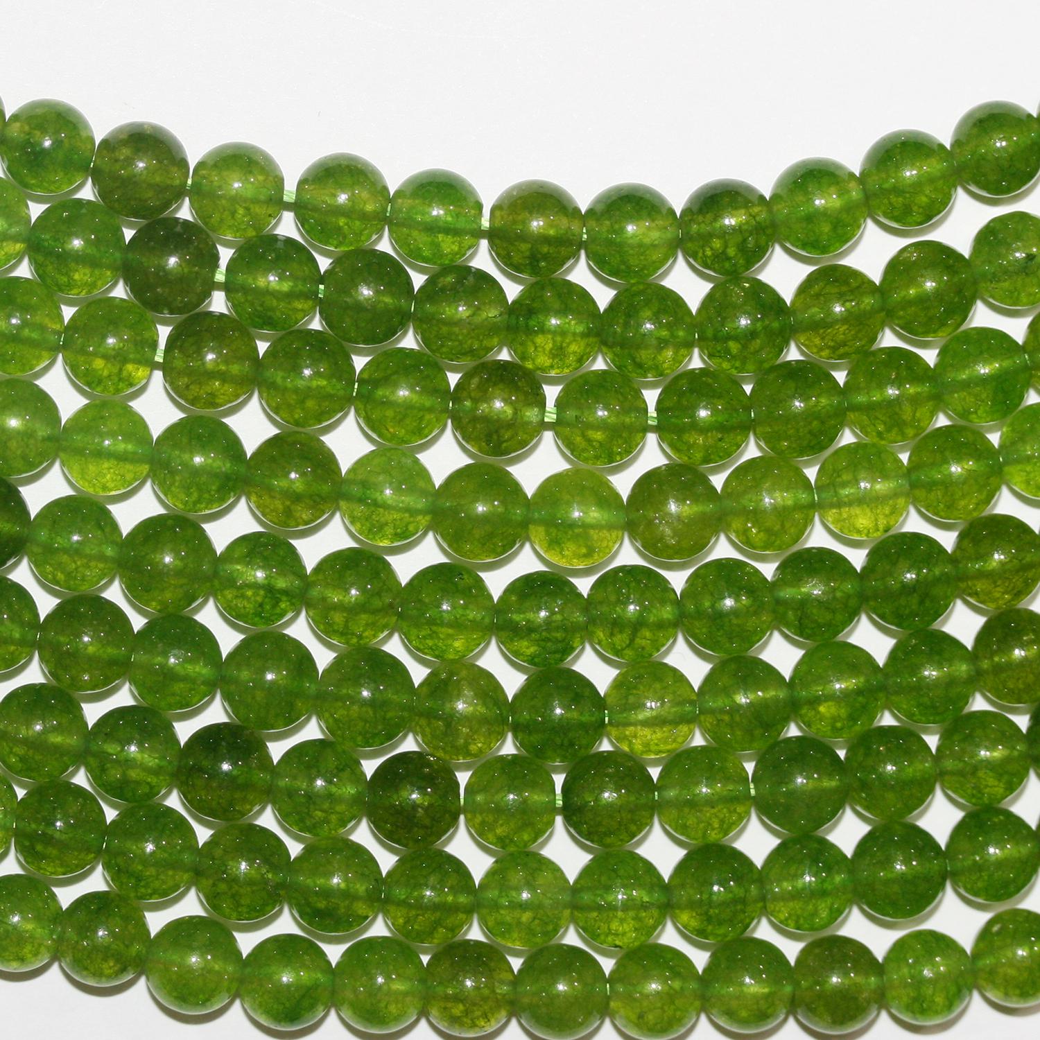 Perles rondes lisses en quartz vert St, 6 mm, 40 cm (16 pouces) de long.