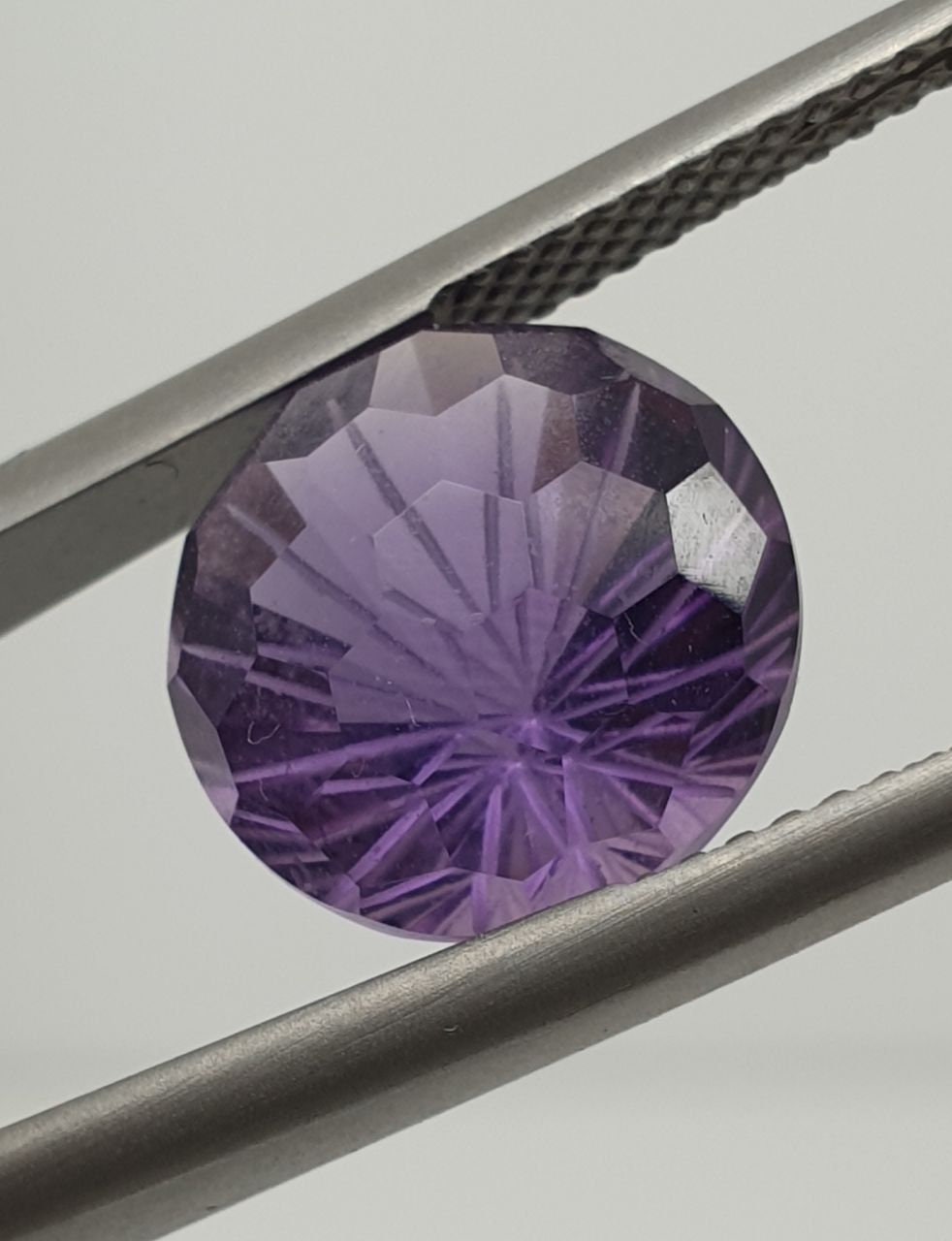 AAA One Of A kind Carved  Amethyst Round  Stone Unique Carving 11mm 5.3ct Really Fancy Shape- Fireworks Cutting