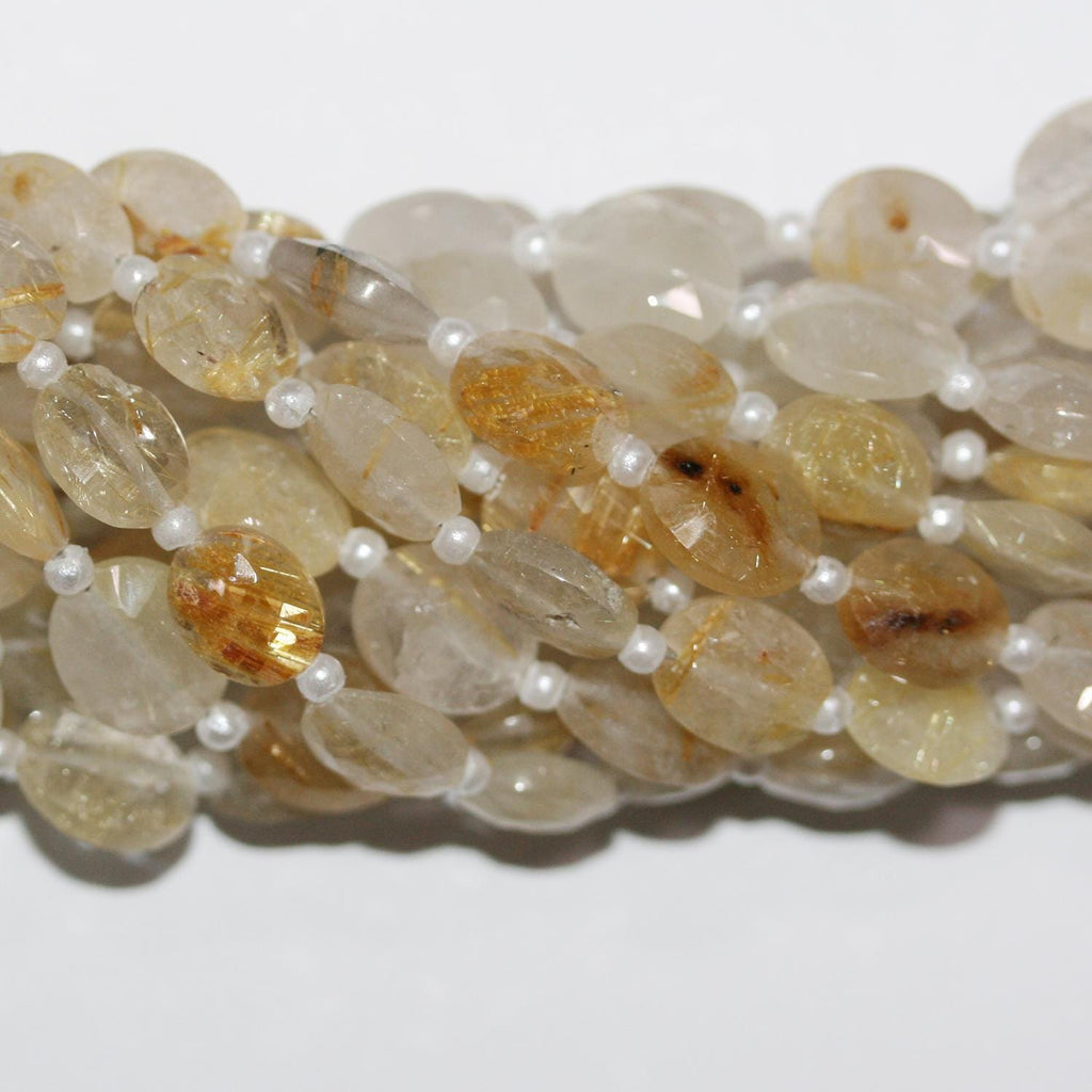 Perles ovales à facettes en quartz rutile St 8" 10x8mm.-Rig 20cm.