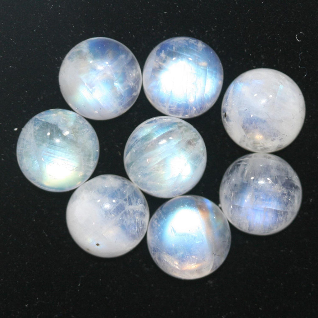 Pierre de lune bleue feu AAA, cabochon rond 7 mm (8 pièces).