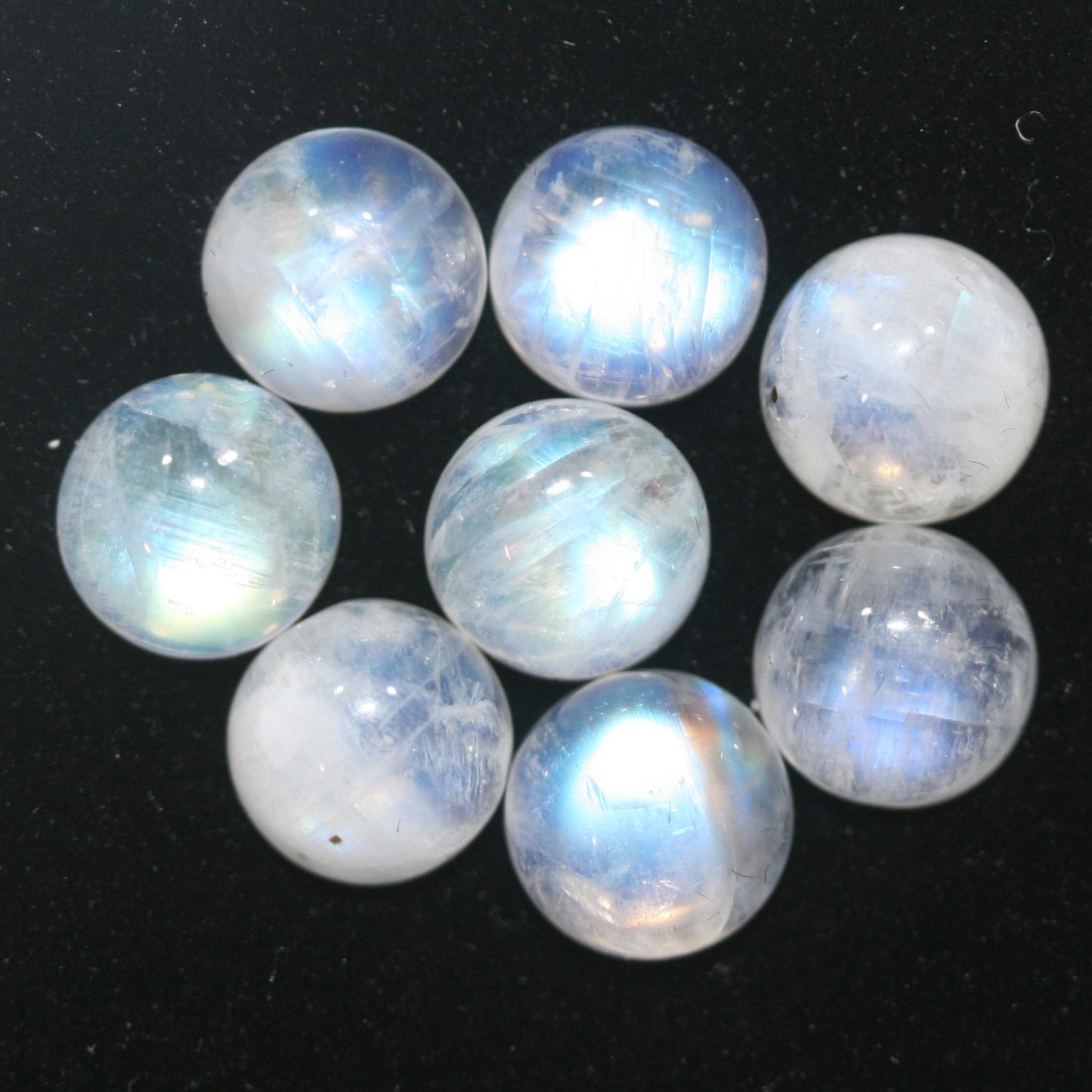 Pierre de lune bleue feu AAA, cabochon rond 7 mm (8 pièces).