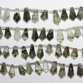 Cuentas facetadas de cuarzo turmalinado de 6" de largo, 13 x 7 mm, hilo de 15 cm.