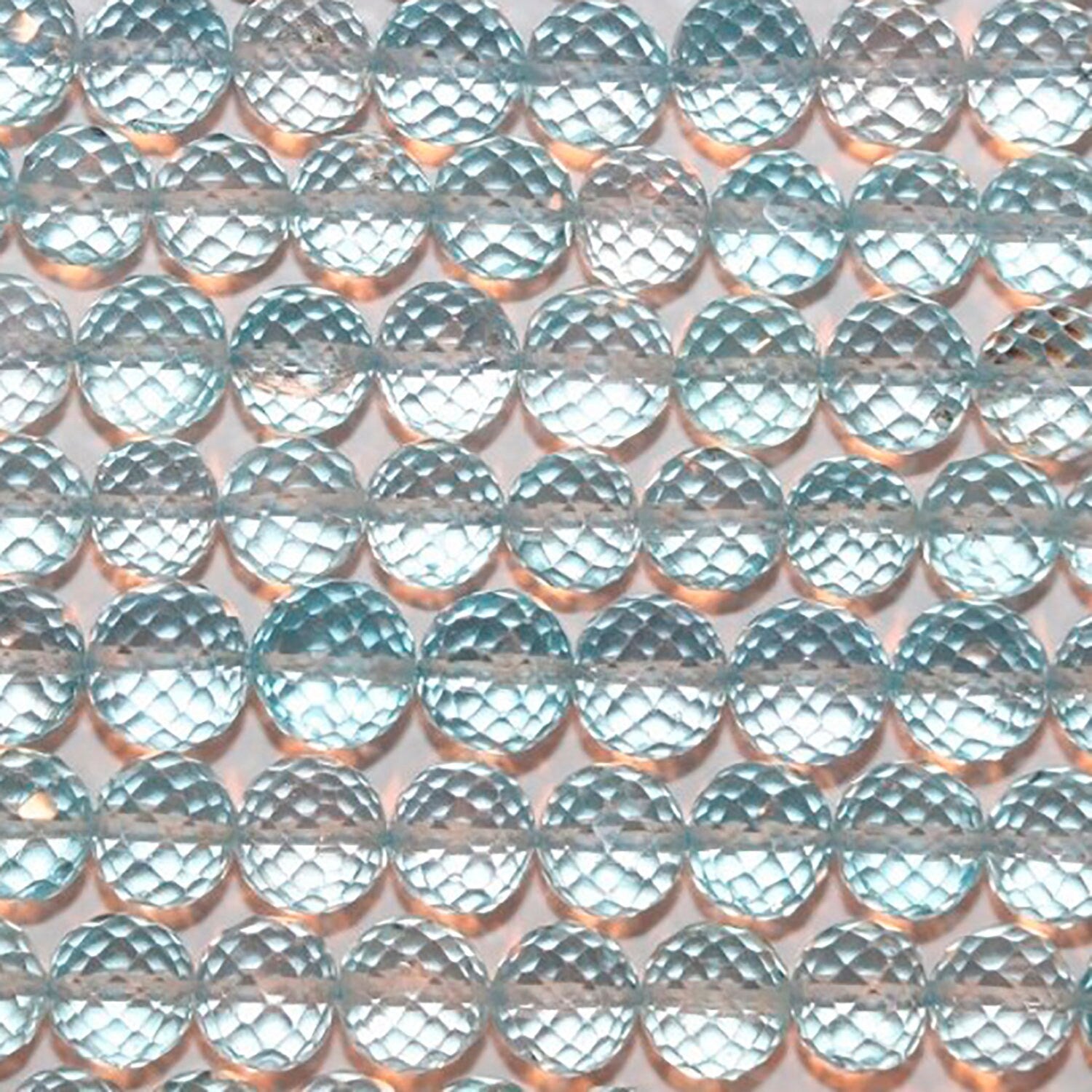 10" St Blue Topaz Faceted Round Beads 6-7mm.-Strand 26cm
