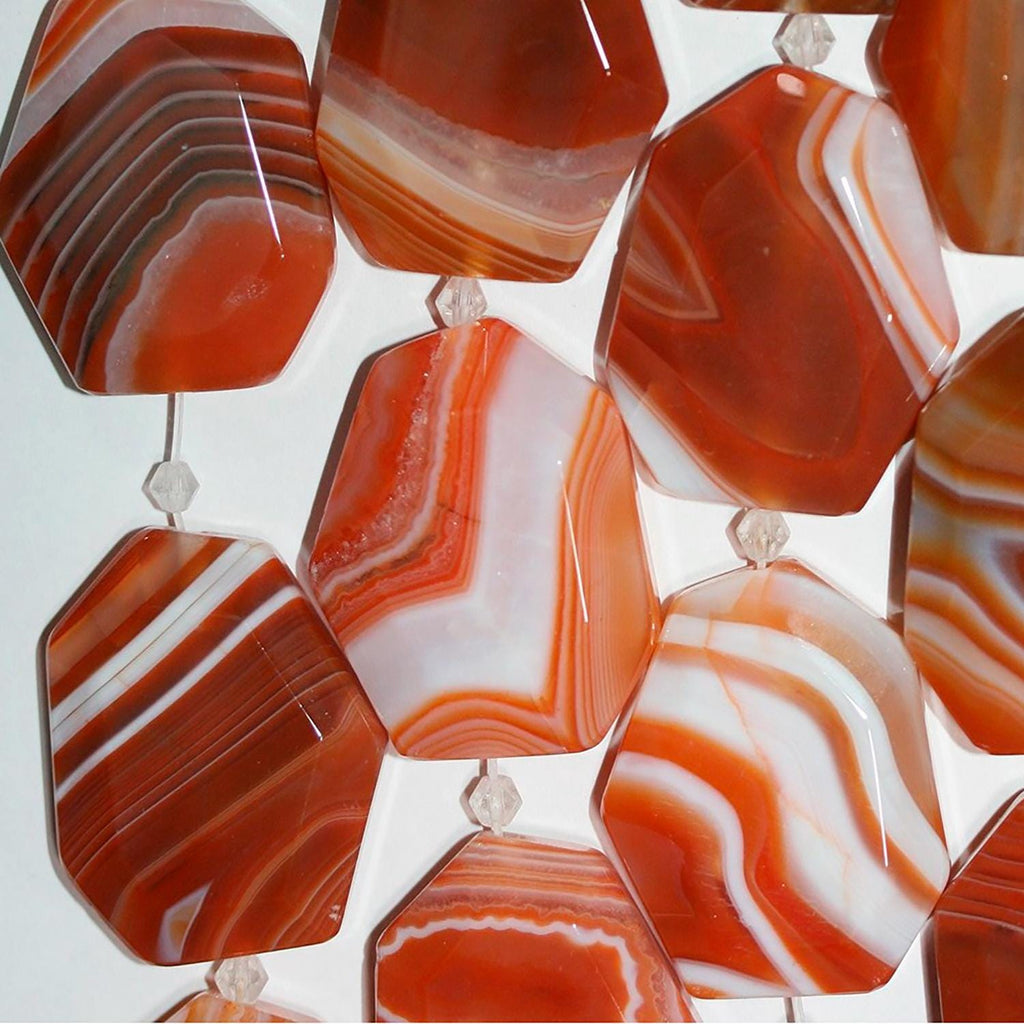 14" St Carnelian Striped Faceted Oval Beads 35x27mm.Approx.-Strand 38cm