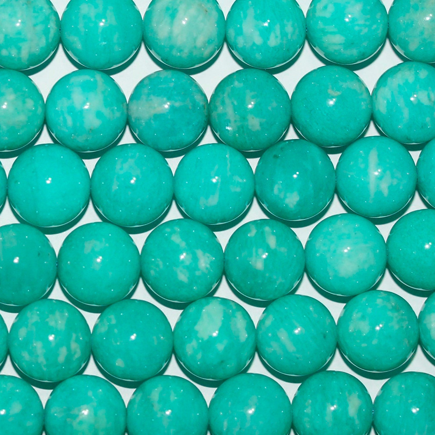 Cuentas redondas lisas de amazonita rusa de 16" (12-13 mm) - Hilo de 40 cm