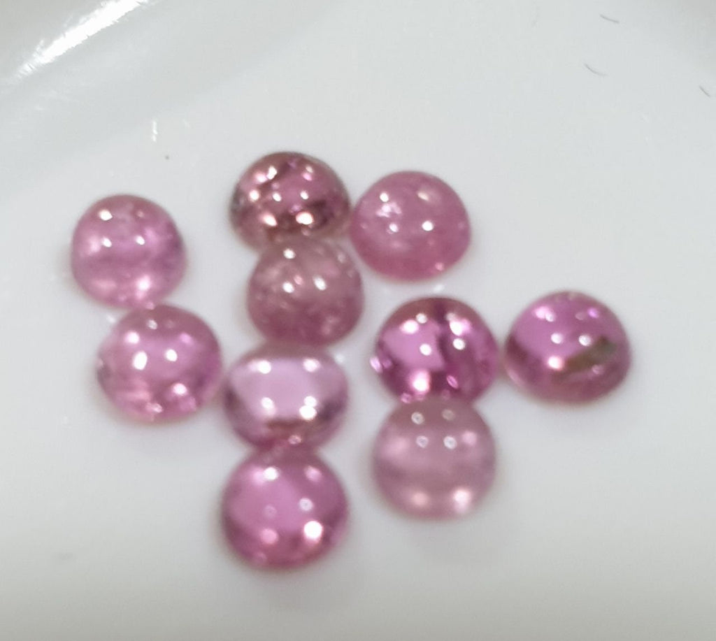 Pink Tourmaline Lot Round Cabochons 3mm.-(10pcs)  -Gemstone Parcels-Loose Stones Wholesale Price