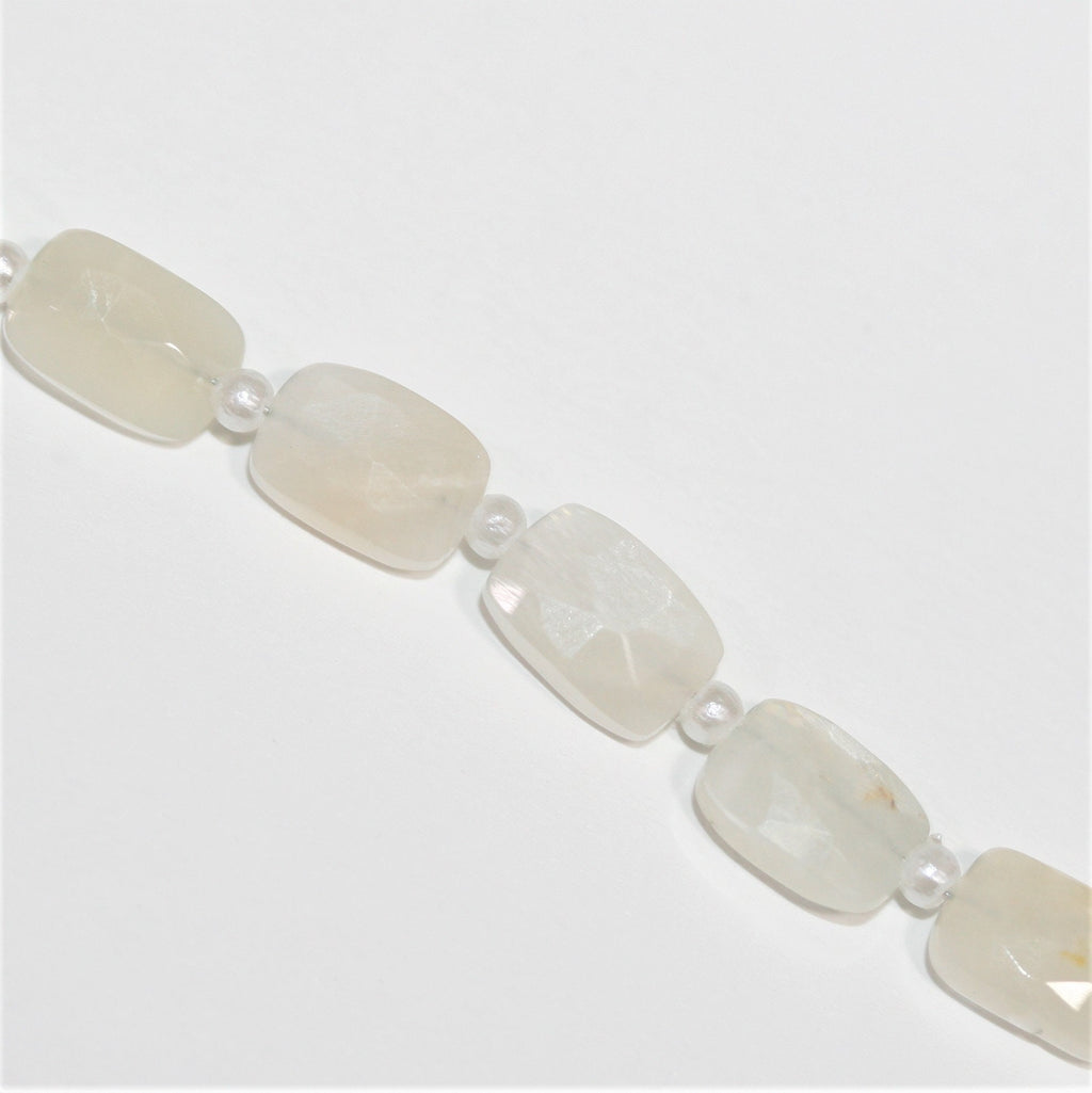Cuentas rectangulares facetadas de piedra lunar blanca de 7" de 9 x 6 mm - Hilo de 18 cm.