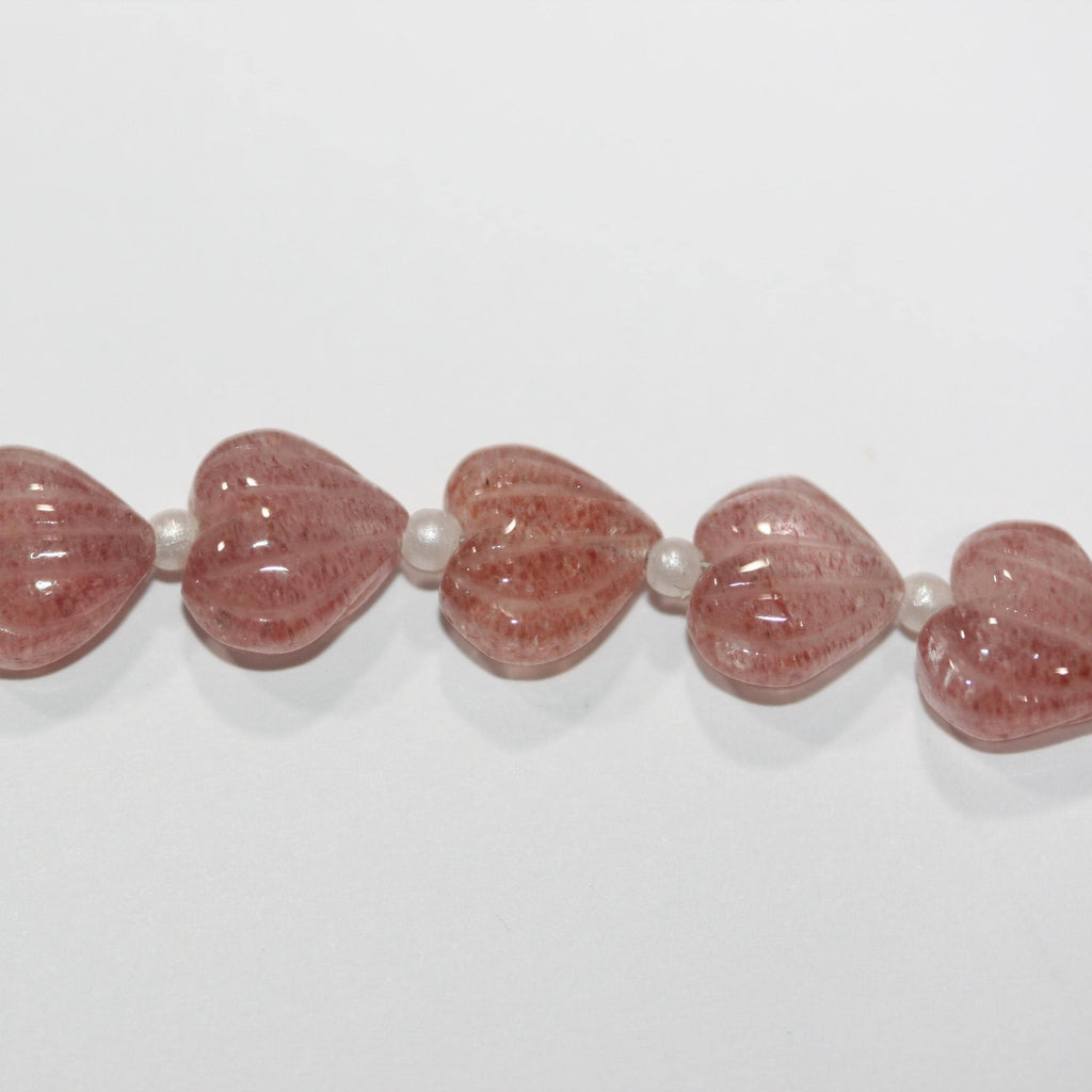 Cuentas Galonadas de Cuarzo Cereza de 8" con Forma de Corazón, 8-10 mm aprox. - Hilo de 20 cm - Ref. 15009