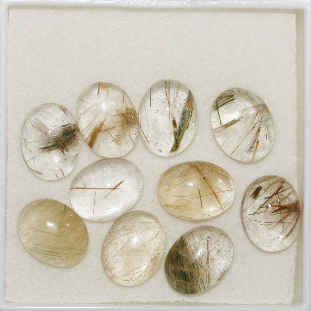 10 Pcs Lot Rutilated Quartz Oval Cabochon 9x7mm. (10 pcs.)