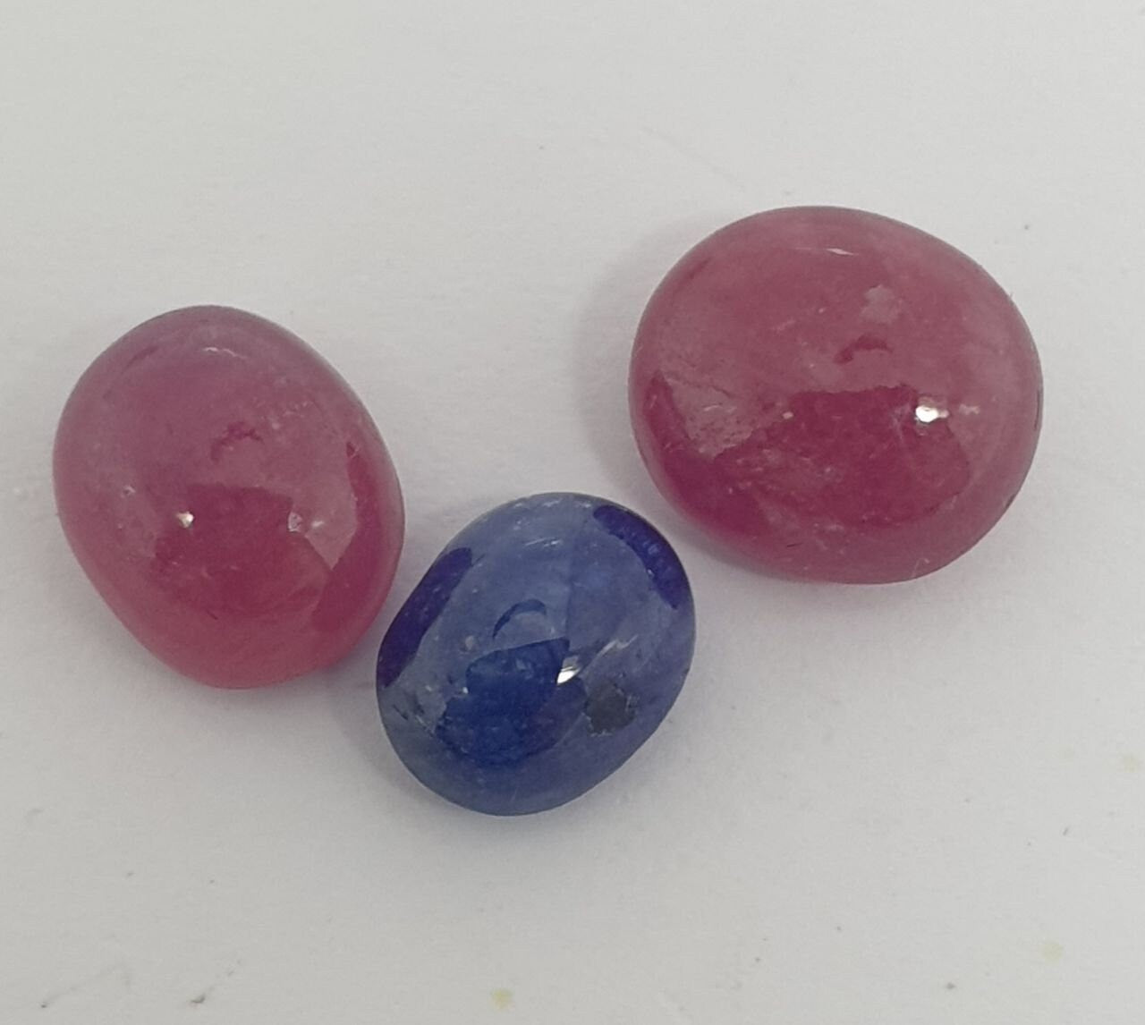 Multicolor Pink Red Blue Sapphire Oval Cabochon - 3 Pcs Lot