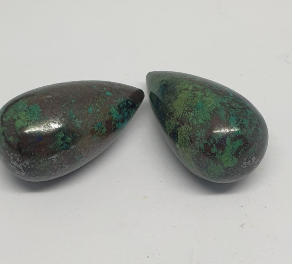 1 Pair Undrilled  Chrysocolla Drops 25.5x13.8mm . Natural Stone.Designer Pieces