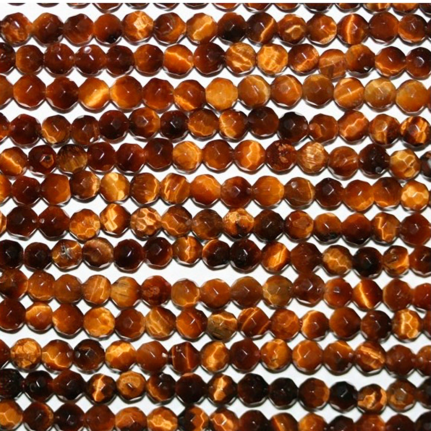 Perles rondes à facettes œil de tigre St 14" 4 mm.-Rig 38 cm.